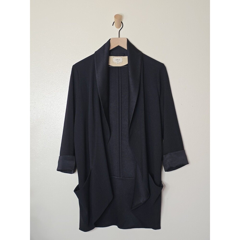 Aritzia Wilfred Chevalier Blazer Jacket Black Crepe Open Front Shawl Collar 8